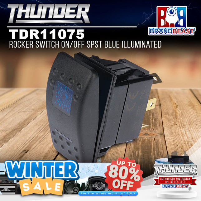 Thunder TDR11075 Rocker Switch On/Off SPST Blue Illuminated