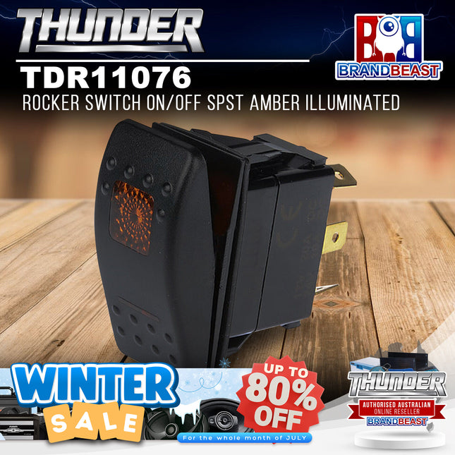 Thunder TDR11076 Rocker Switch On/Off SPST Amber Illuminated