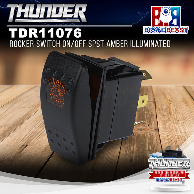 Thunder TDR11076 Rocker Switch On/Off SPST Amber Illuminated