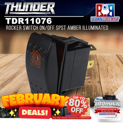 Thunder TDR11076 Rocker Switch On/Off SPST Amber Illuminated