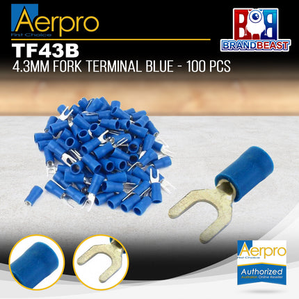 Aerpro TF43B 4.3mm Fork Terminals Blue