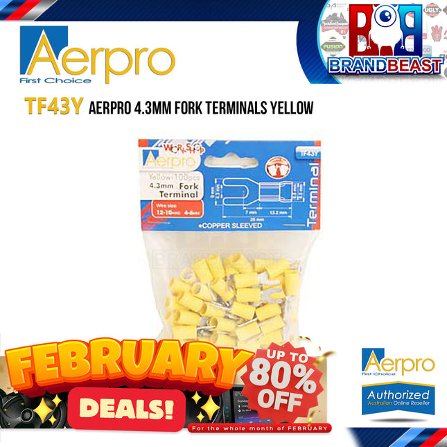 Aerpro Tf43Y 4.3Mm Fork Terminals Yellow