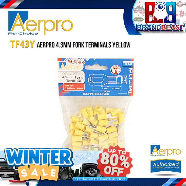 Aerpro Tf43Y 4.3Mm Fork Terminals Yellow