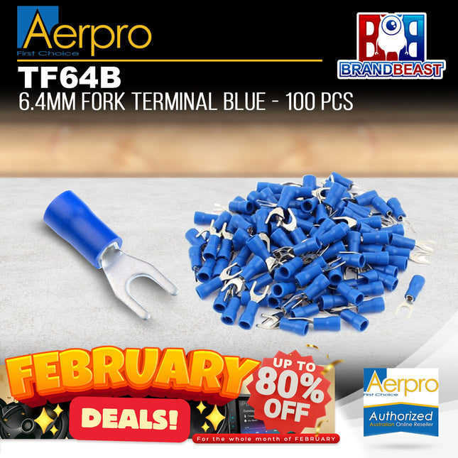 Aerpro TF64B 6.4mm Fork Terminals Blue