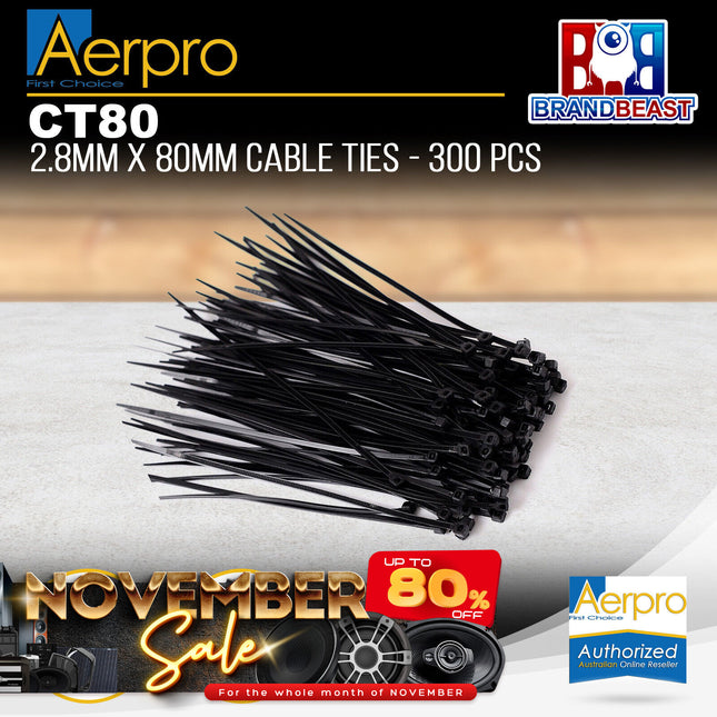 Aerpro CT80 2.8mm x 80mm Cable Ties 300 Pack