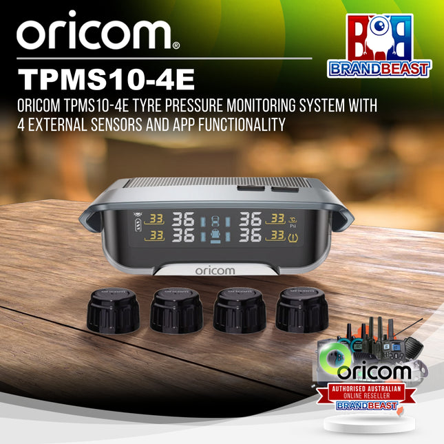 Oricom TPMS10-4E Tyre Pressure Monitoring System with 4 External Sensors and App Functionality