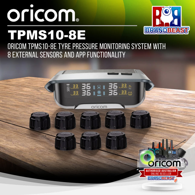 Oricom TPMS10-8E Tyre Pressure Monitoring System with 8 External Sensors and App Functionality
