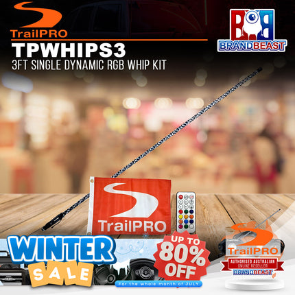 TrailPRO TPWHIPS3 3ft Single Dynamic RGB Whip Kit