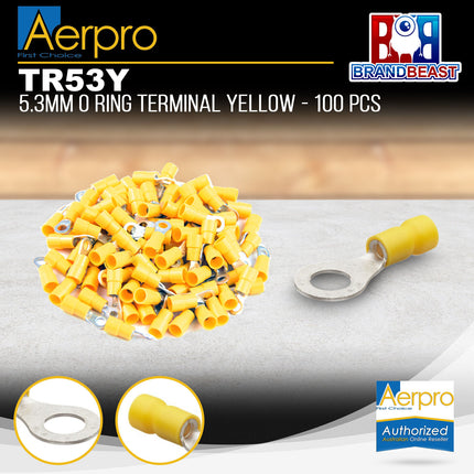 Aerpro TR53Y Copper Sleeved Yellow O-Ring Terminal