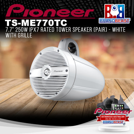 Pioneer TS-ME770TC 7.7" 250W IPX7 Rated Tower Speaker (Pair) - White with Grille