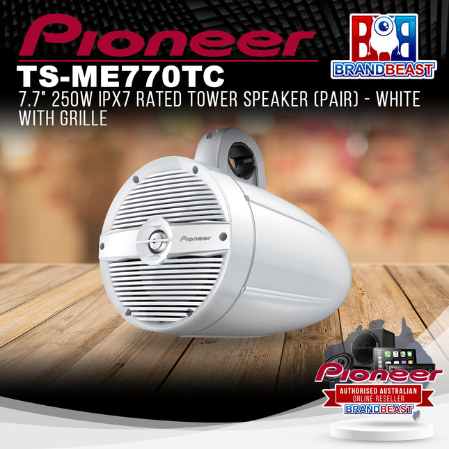 Pioneer TS-ME770TC 7.7" 250W IPX7 Rated Tower Speaker (Pair) - White with Grille