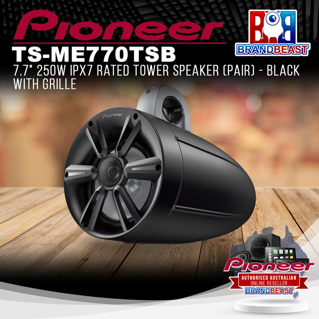 Pioneer TS-ME770TSB 7.7" 250W IPX7 Rated Tower Speaker Pair - Black with Grille