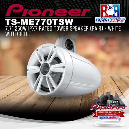 Pioneer TS-ME770TSW 7.7" 250W IPX7 Rated Tower Speaker Pair - White with Grille