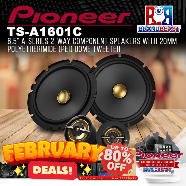 Pioneer TS-A1601C 6.5‚Äù A-Series 2-Way Component Speakers with 20mm Polyetherimide (PEI) Dome Tweeter