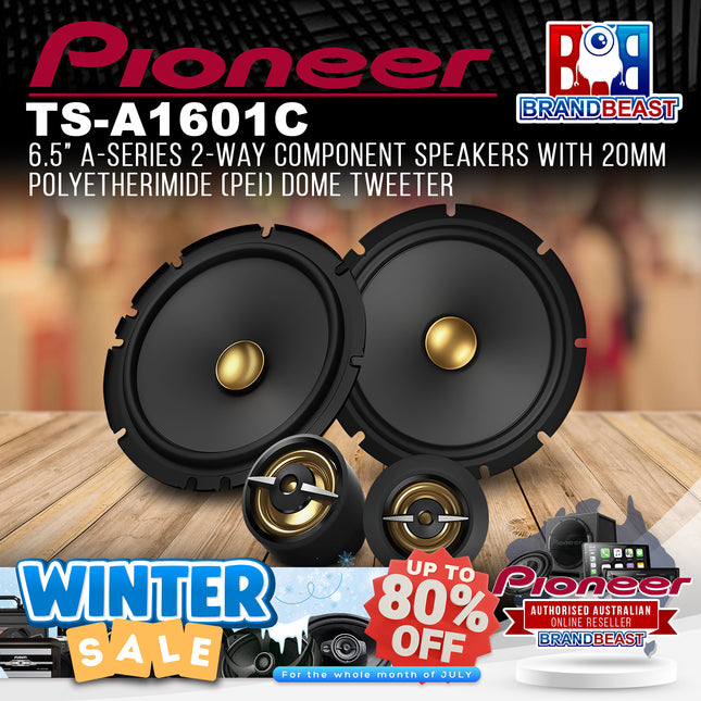 Pioneer TS-A1601C 6.5" A-Series 2-Way Component Speakers with 20mm Polyetherimide (PEI) Dome Tweeter