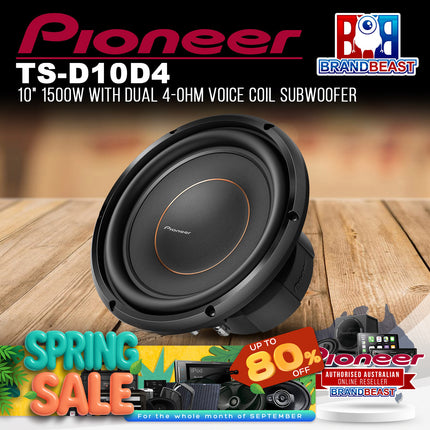 Pioneer TS-D10D4 1500W 10" Dual 4 ohms Voice Coil Subwoofer