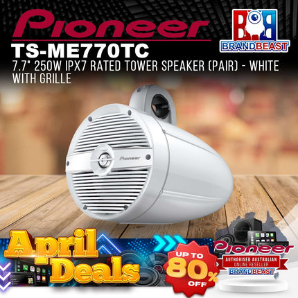 Pioneer TS-ME770TC 7.7&quot; 250W IPX7 Rated Tower Speaker (Pair) - White with Grille