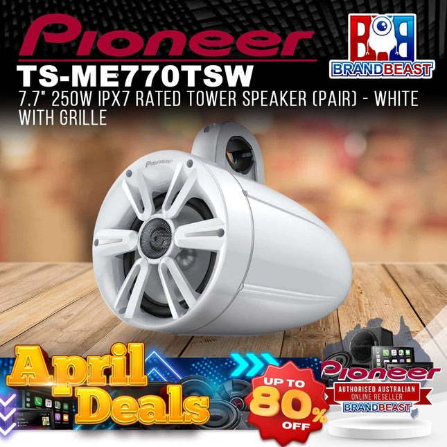 Pioneer TS-ME770TSW 7.7&quot; 250W IPX7 Rated Tower Speaker Pair - White with Grille