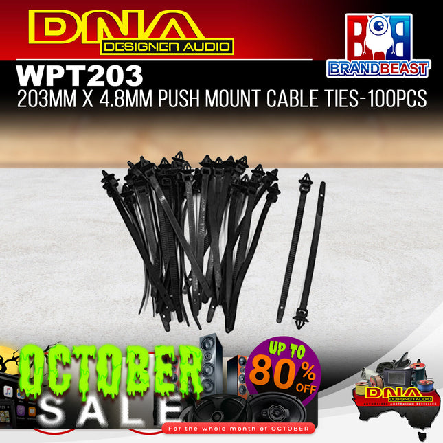 DNA WPT203 203mm x 4.8mm Push Mount Cable Ties - 100 Pieces