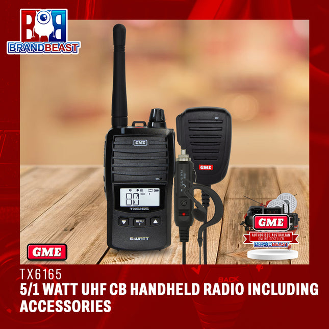 GME TX6165 5/1 Watt UHF CB Handheld Radio including Accessories
