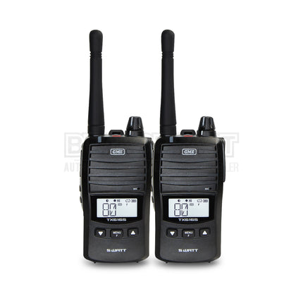 GME TX6165TP 5/1 Watt UHF CB Handheld Radio including Accessories - Twin Pack