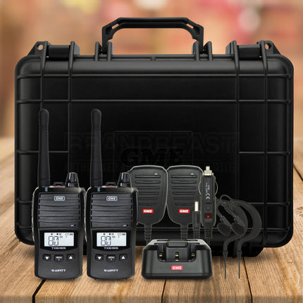 GME TX6165TP 5/1 Watt UHF CB Handheld Radio including Accessories - Twin Pack