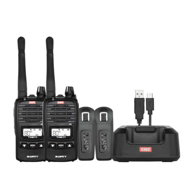 GME TX677TP 2 Watt UHF CB Handheld Radio - Twin Pack