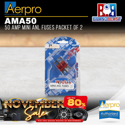 Aerpro AMA50 50 Amp Mini ANL Fuses - 2 Pieces