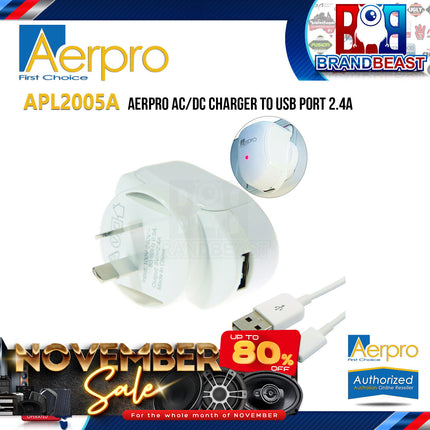 Aerpro APL2005A AC/DC Charger to USB Port 2.4A