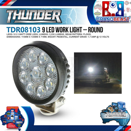 Thunder TDR08103 9 Led Mini Work Light 27 Watt Square (Tdr08103)