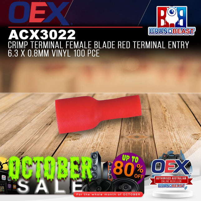 OEX ACX3022 Crimp Terminal Female Blade Red Terminal Entry 6.3 x 0.8mm Vinyl 100