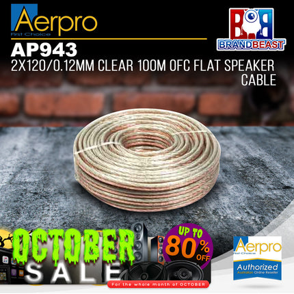Aerpro AP943 2x120/0.12mm 100m OFC Flat Speaker Cable - Clear