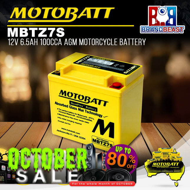 MotoBatt MBTZ7S 12V 6.5Ah 100CCA AGM Motorcycle Battery With Quadflex Technology