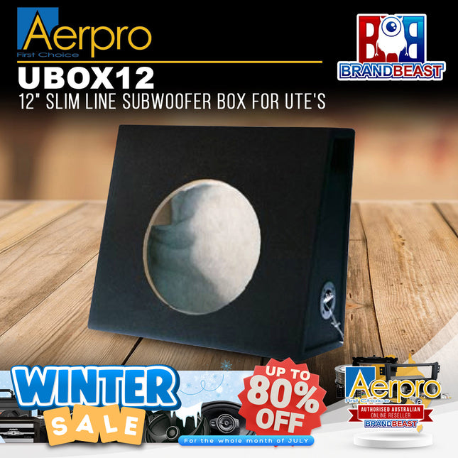 Aerpro UBOX12 12" 305mm Slim Line UTE Subwoofer Enclosure Box - Black