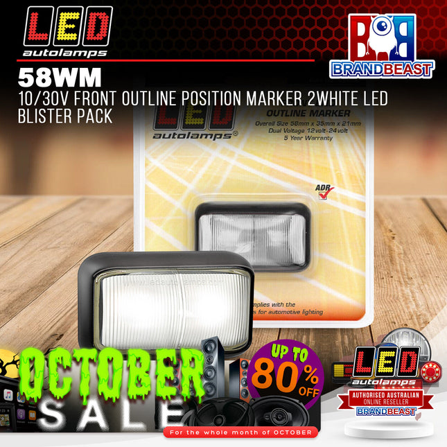 LED Autolamps 58WM 10/30V Front Outline Position Marker 2 White LED Blister Pack
