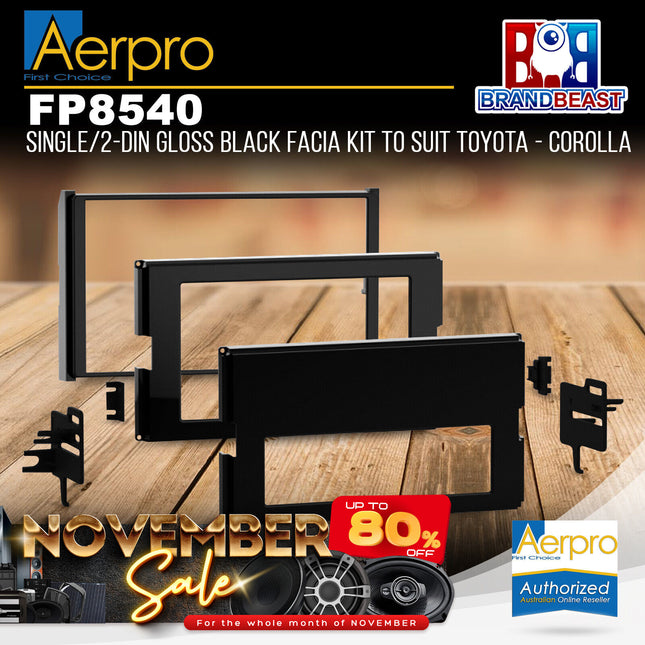 Aerpro FP8540 Single/Double DIN Black Facia Kit Suit Toyota Corolla 2018 - 2022