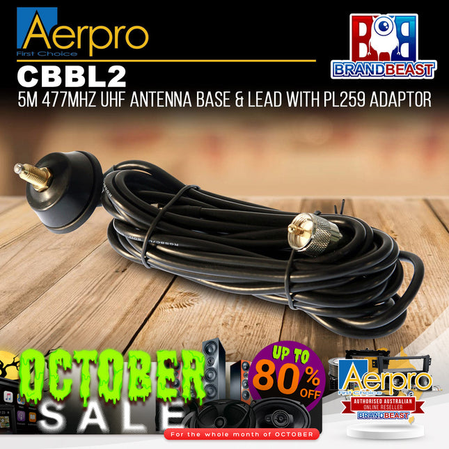 Aerpro CBBL2 5m 477MHz UHF Antenna Base & Lead with PL259 Adaptor