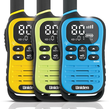 UNIDEN UH45-3 MAX - Ultra-Compact UHF Radio Triple Pack with Kid-Zone Plus and USB-C Charging