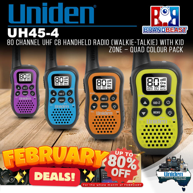 Uniden UH45-4 80 Channel UHF CB Handheld Radio Walkie-Talkie Kid Zone Quad Pack