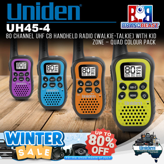 Uniden UH45-4 80 Channel UHF CB Handheld Radio Walkie-Talkie Kid Zone Quad Pack
