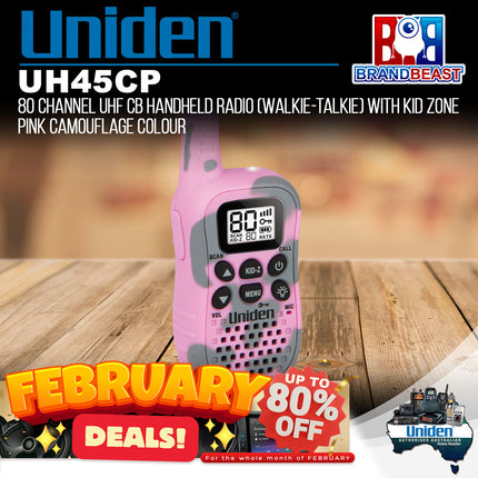 Uniden UH45CP 80 Channel UHF CB Handheld Radio Walkie Talkie Kid Pink Camouflage