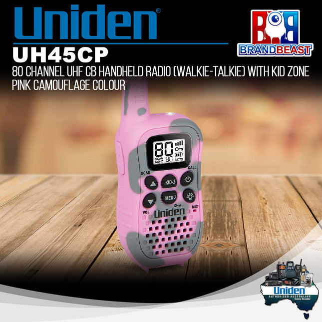 Uniden UH45CP 80 Channel UHF CB Handheld Radio Walkie Talkie Kid Pink Camouflage