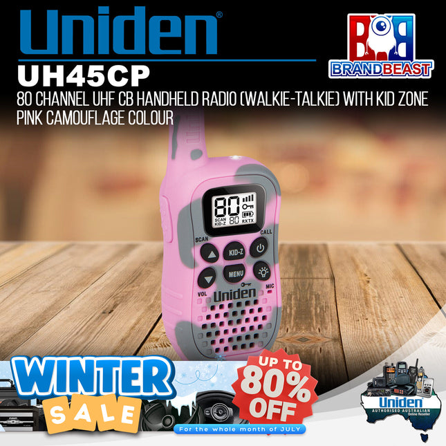 Uniden UH45CP 80 Channel UHF CB Handheld Radio Walkie Talkie Kid Pink Camouflage