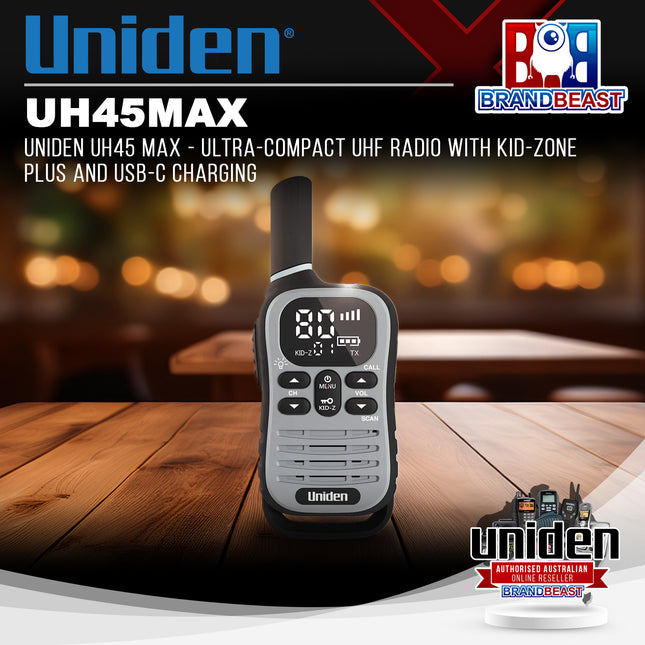UNIDEN UH45 MAX - Ultra-Compact UHF Radio with Kid-Zone Plus and USB-C Charging