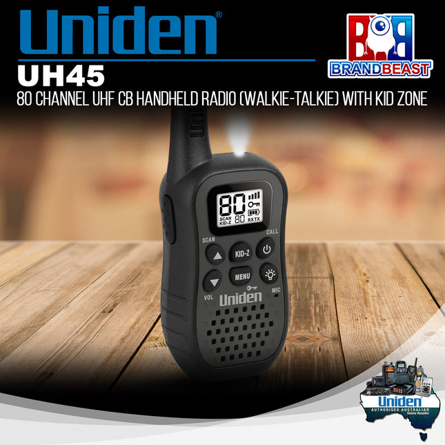 Uniden UH45 80 Channel UHF CB Handheld Radio Walkie-Talkie with Kid Zone