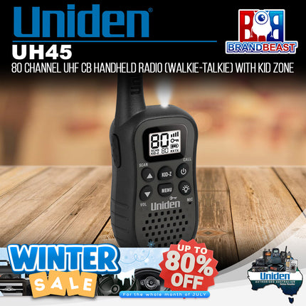 Uniden UH45 80 Channel UHF CB Handheld Radio Walkie-Talkie with Kid Zone