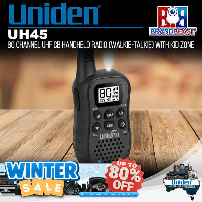 Uniden UH45 80 Channel UHF CB Handheld Radio Walkie-Talkie with Kid Zone