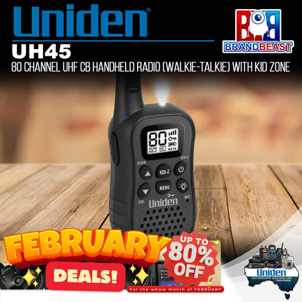 Uniden UH45 80 Channel UHF CB Handheld Radio Walkie-Talkie with Kid Zone