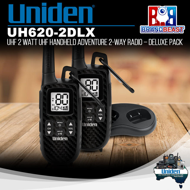 Uniden UH620-2DLX UHF 2 Watt UHF Handheld Adventure 2-Way Radio Deluxe Pack