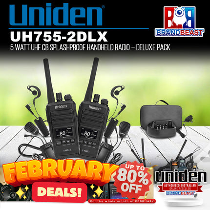 Uniden UH755-2DLX 5 Watt UHF CB Splashproof Handheld Radio ‚Äì Deluxe Pack